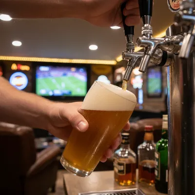 A person pouring a perfect pint from a sleek commercial kegerator in a modern man cave